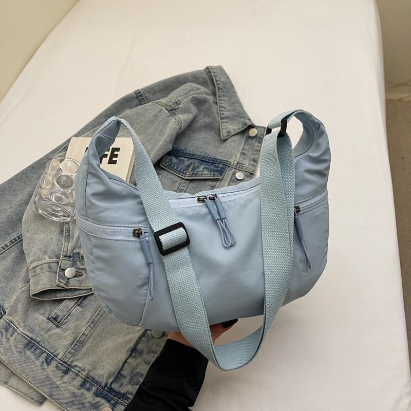 2025 Fashion New Casual Large-capacity Croissant Light and Simple Washed Cloth Versatile Commuter Shoulder Messenger Bag