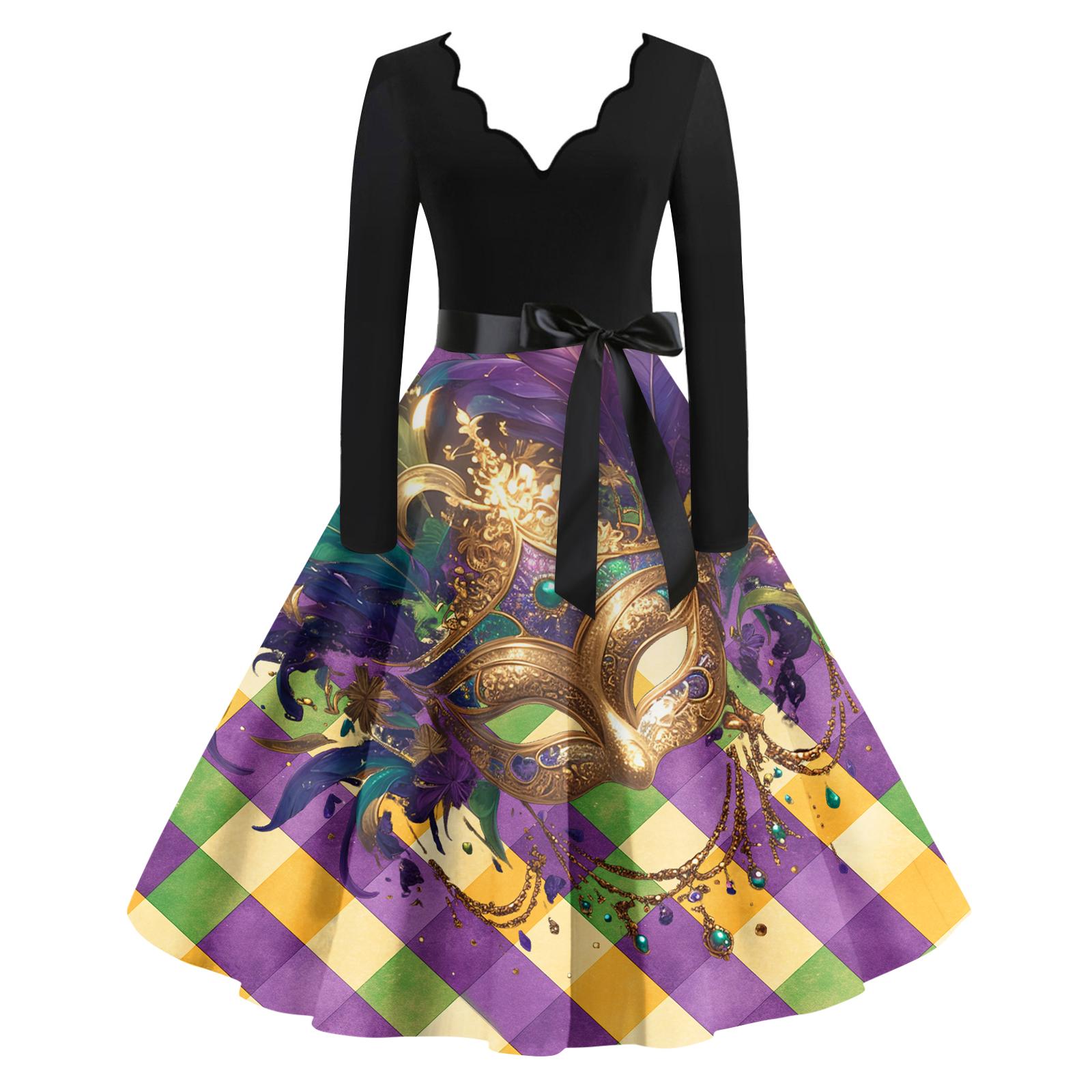 

Women s Casual Fashion V Neck Long Sleeve Printed Vintage Long Dress XL