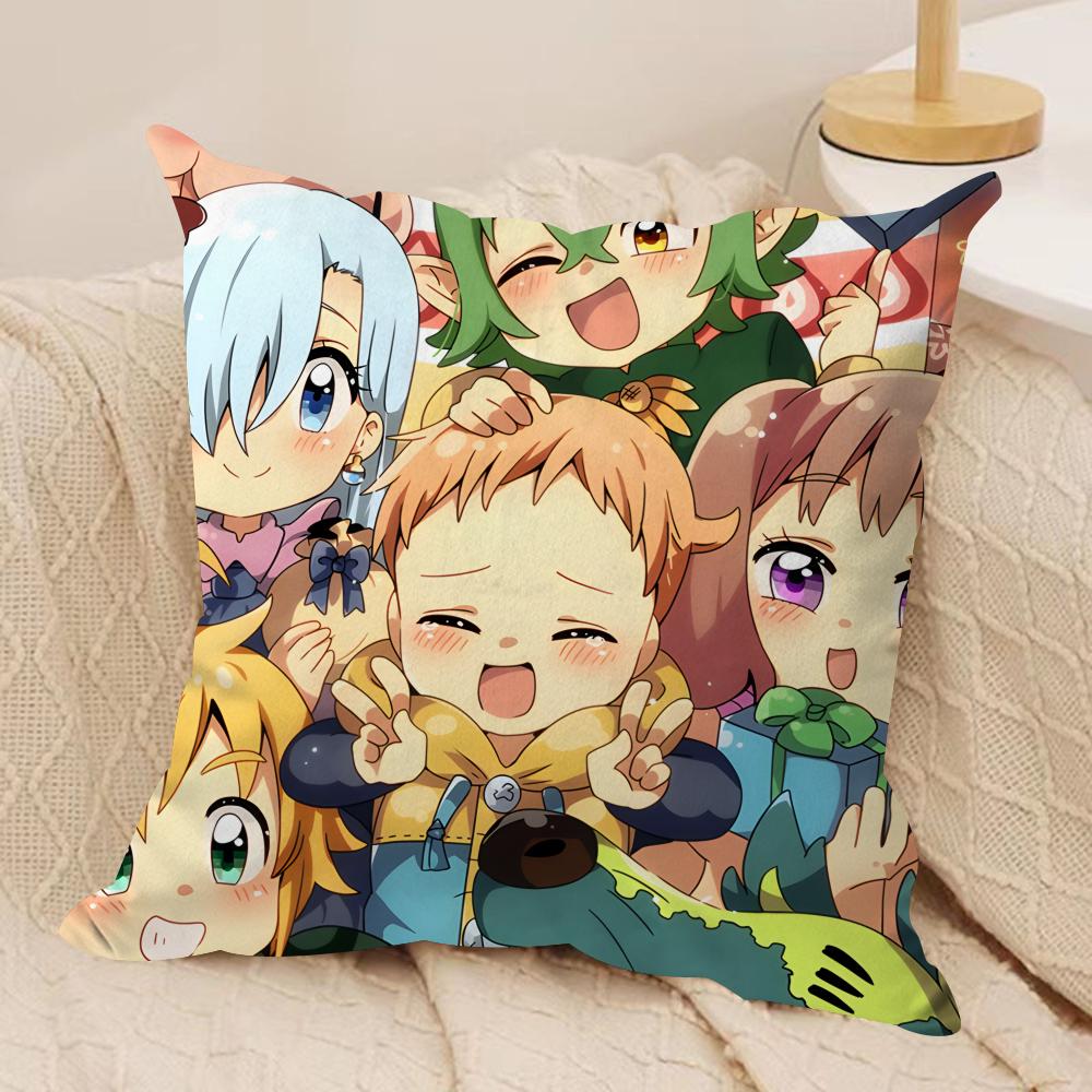 Anime 7 D-Deadly S-Sins Cushion Cover Silky Short Plush Invisible Zipper Dustproof Sofa Pillow Case For Home Decor