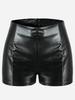 European & American Women's 2023 Leather Jacket and Faux Leather Shorts Set