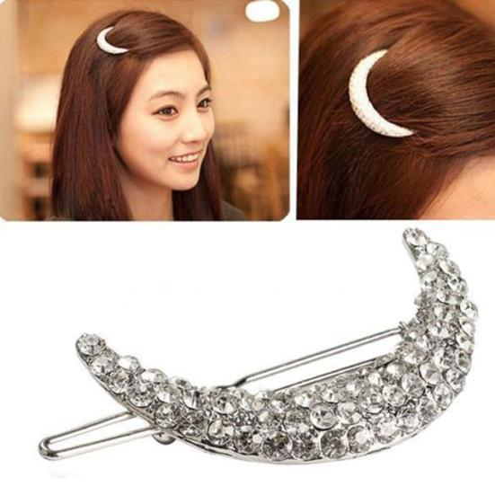 Shiny Rhinestone Moon Hair Clip Bang Clip Headdress Hairpin Clamps Headwear