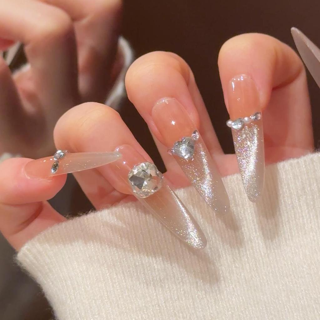 Nude Cat Eye Long Press-On Nails - Small Dog 4.0, Handmade High-End Look, Finish