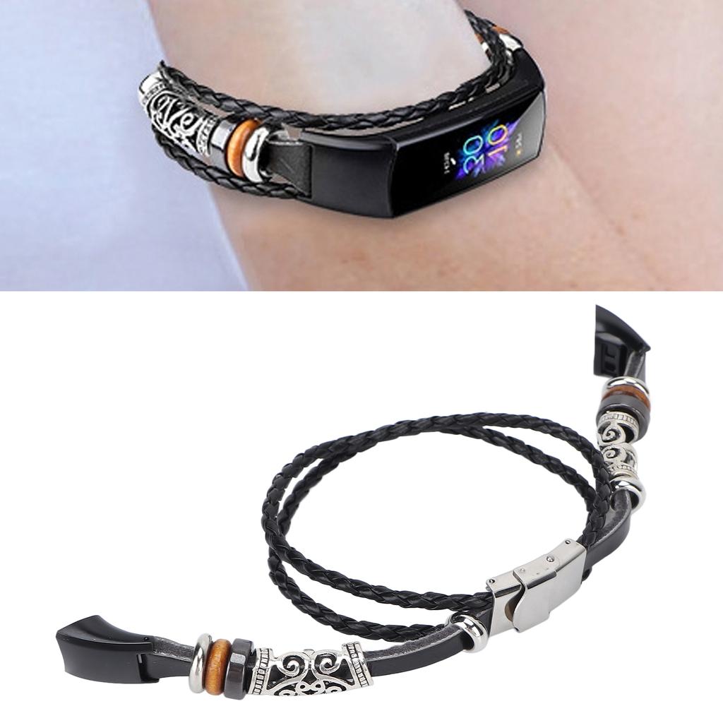 Retro Sports Watch Band Metal Beads Leather Wrist Watch Strap Replacement for 5 4