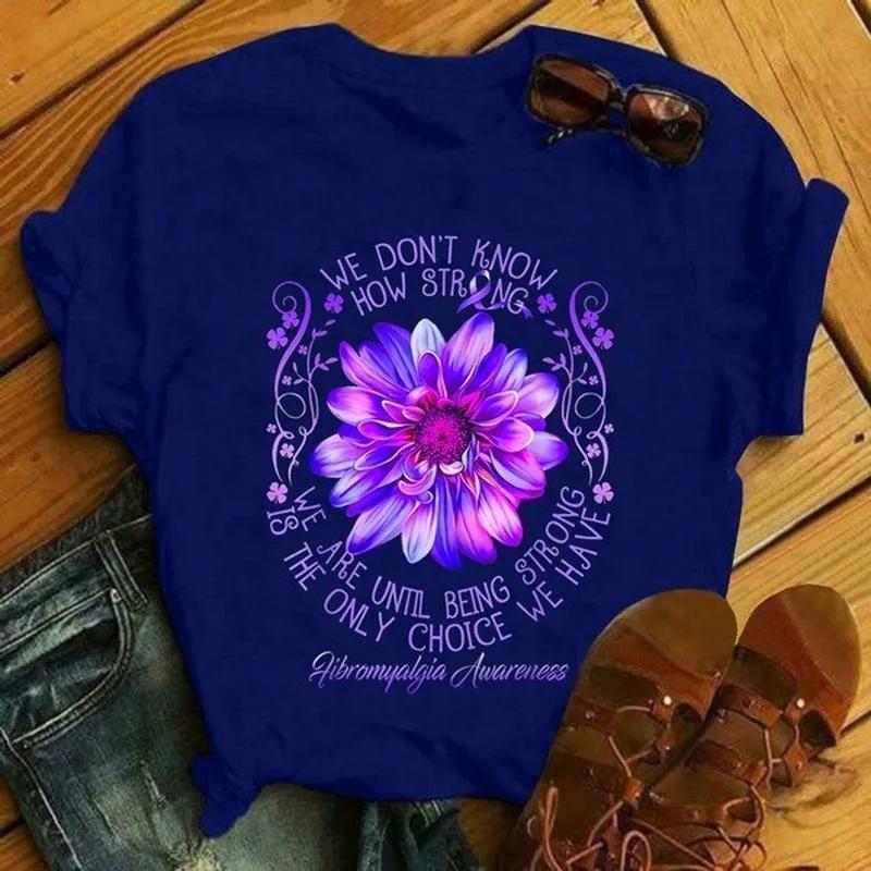 Purple Lotus Print T Shirt Women Short Sleeve O Neck Loose Tshirt Summer Women Tee Shirt Tops Camisetas Mujer