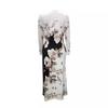 LYRIA Women's Casual Dress, Plus Size  Print Half Sleeve Round Neck Maxi Dress With Pockets