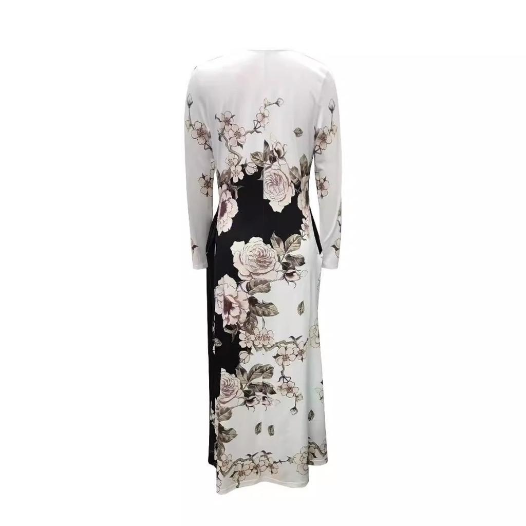 LYRIA Women's Casual Dress, Plus Size Print Half Sleeve Round Neck Maxi Dress With Pockets