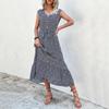 Women's V Neck Holiday Print Short Sleeve Lace Up A Line Chic Dress