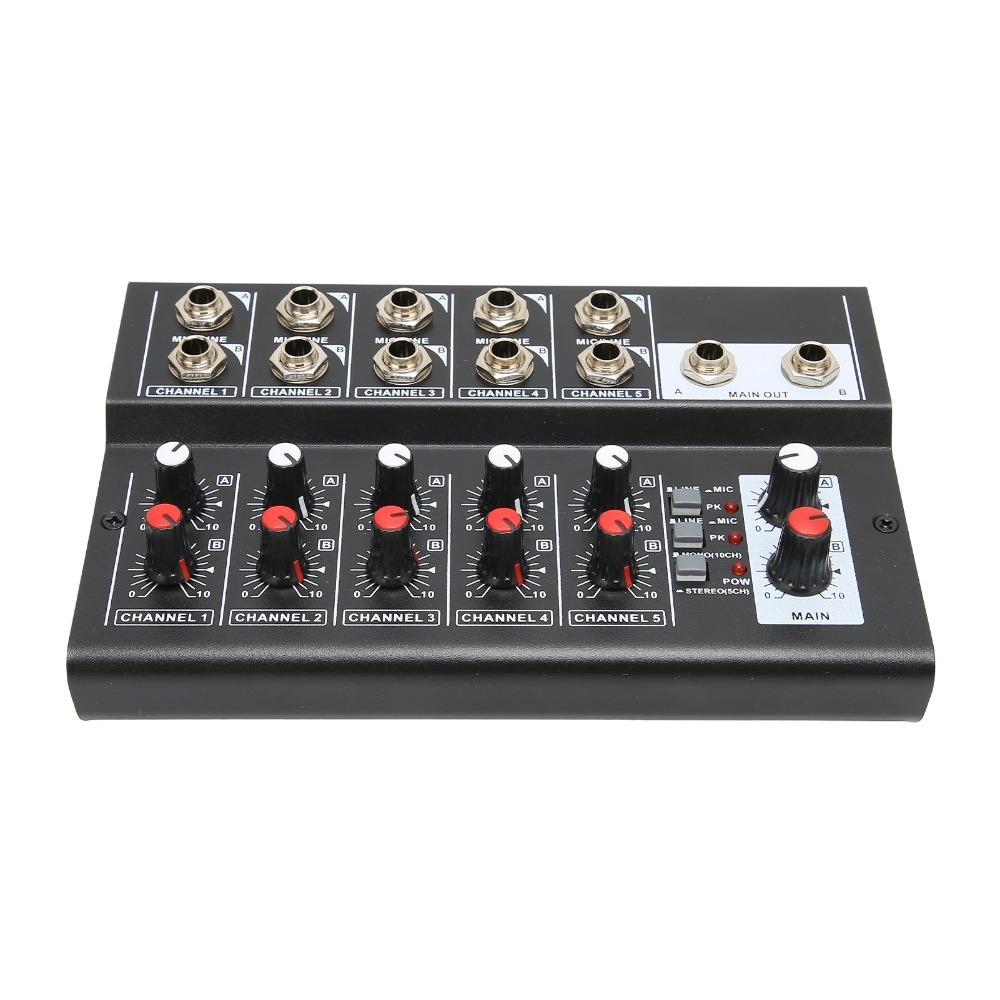 for US Plug Low Noise Stereo Line Mixer 2 Master Volume Knobs Dj Mixing Board Bars