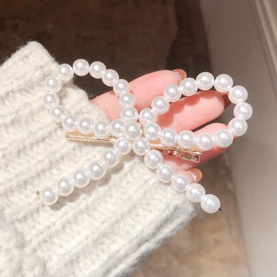 Sweet Women Bow Full Faux Pearl Inlaid Hairpin Hair Clip Barrette Party Headwear