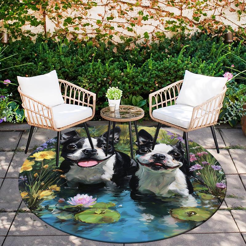 Boston Terrier Oil Painting Pattern Round rug,Carpet Rug for Living Room Bedroom  Playroom ,Non-slip Floor Mat,Holiday Gifts and Birthday Gifts.
