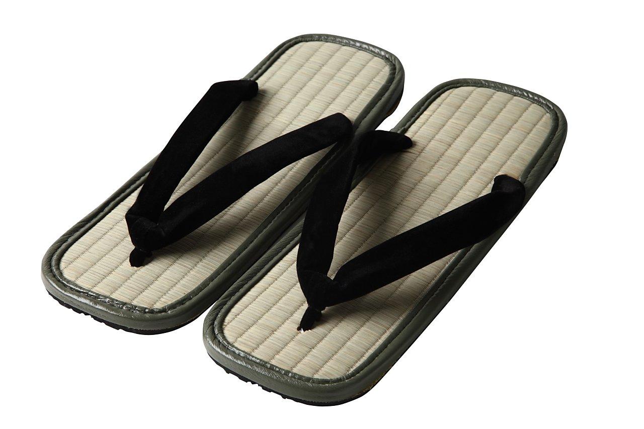 

Edoten Geta Sandals, Tire Soles, Igusa Grass, Made in Japan, Black Straps, Size LL
