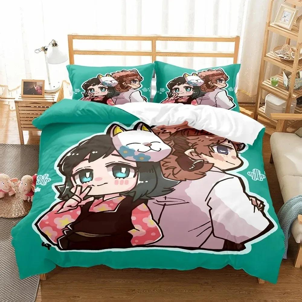 3D Anime Demon Slayer Duvet Cover Sets with Pillow Cover Polyester Teens Kids Bedding Set Full Queen King Size Cartoon Bed Linen