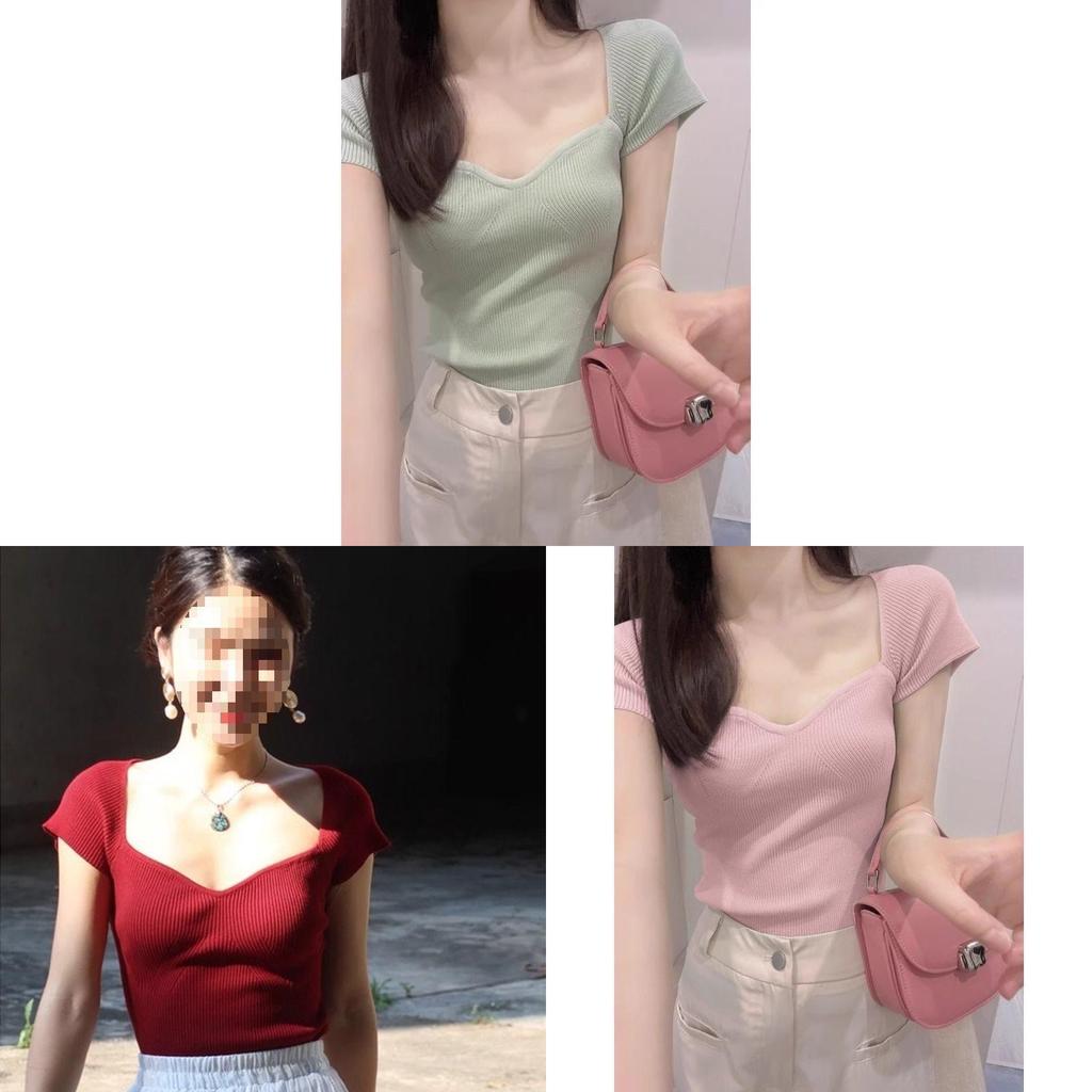 Oversize T Shirt For Women With Square Neck And Embroidery In Pure Color Style For Summer