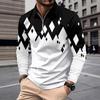 Vintage Tribal Print Long Sleeve Polo Shirt, Stylish Casual Men's Top