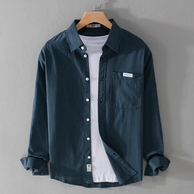 Men's New Striped Long-sleeved Shirt Trend Casual Loose Popular Youth Simple Men's Shirt