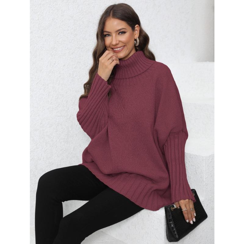 Women's Fall/winter Pullover Knit Solid Color Turtleneck Lapel Sweater