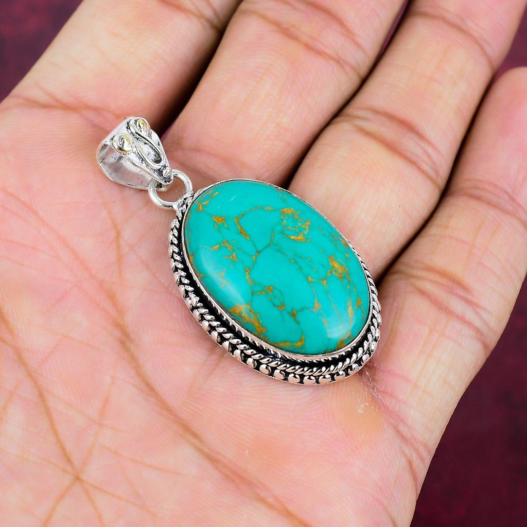 Arizona Turquoise Gemstone Pendant, 925 Solid Sterling Silver Pendant Jewelry, Handmade Antique Jewelry Gift For Mother