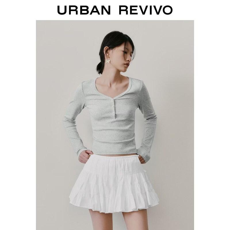 UR2026 Spring New Women's Textured V-Neck T-Shirt