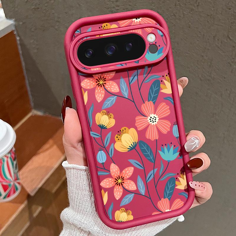 Colorful Floral Print Soft TPU Phone Case For Google Pixel 9 Pro XL 8 Pro 8A Lens Protection Matte Shockproof Bumper Cover