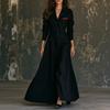 Abito Maxi da Donna a Maniche Lunghe con Colletto Colorato e Bottoni
