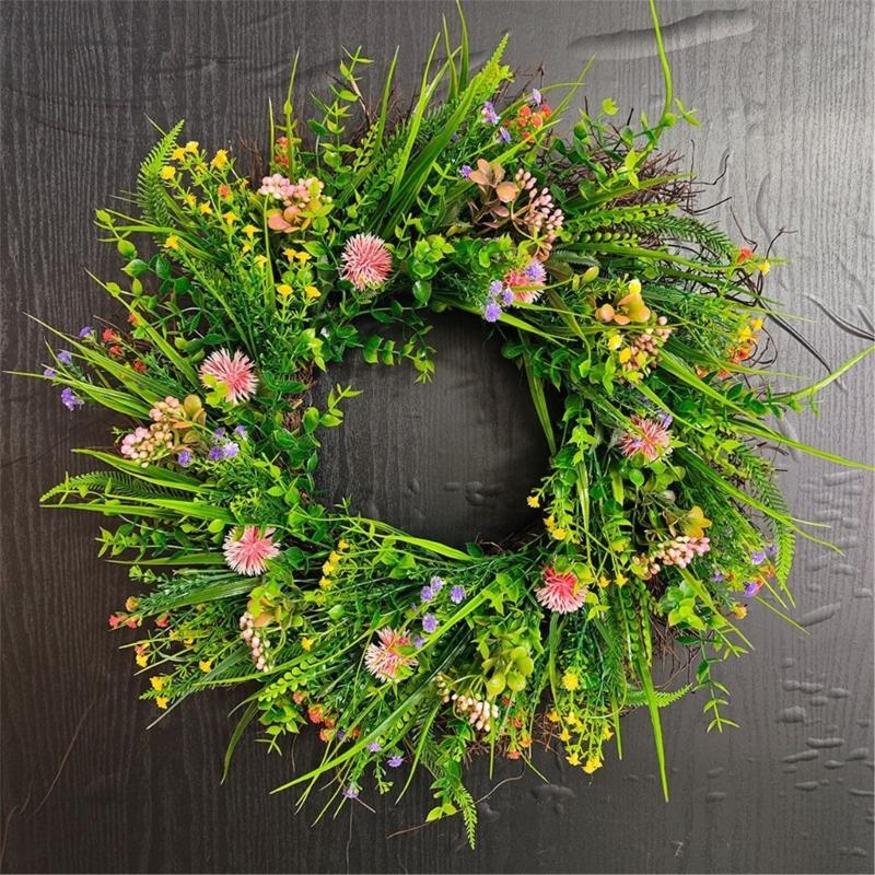 Künstlicher Wildblumen-Blumenkranz Türkranz mit Grünblattkranz Weihnachts-Festkranz für die Haustür