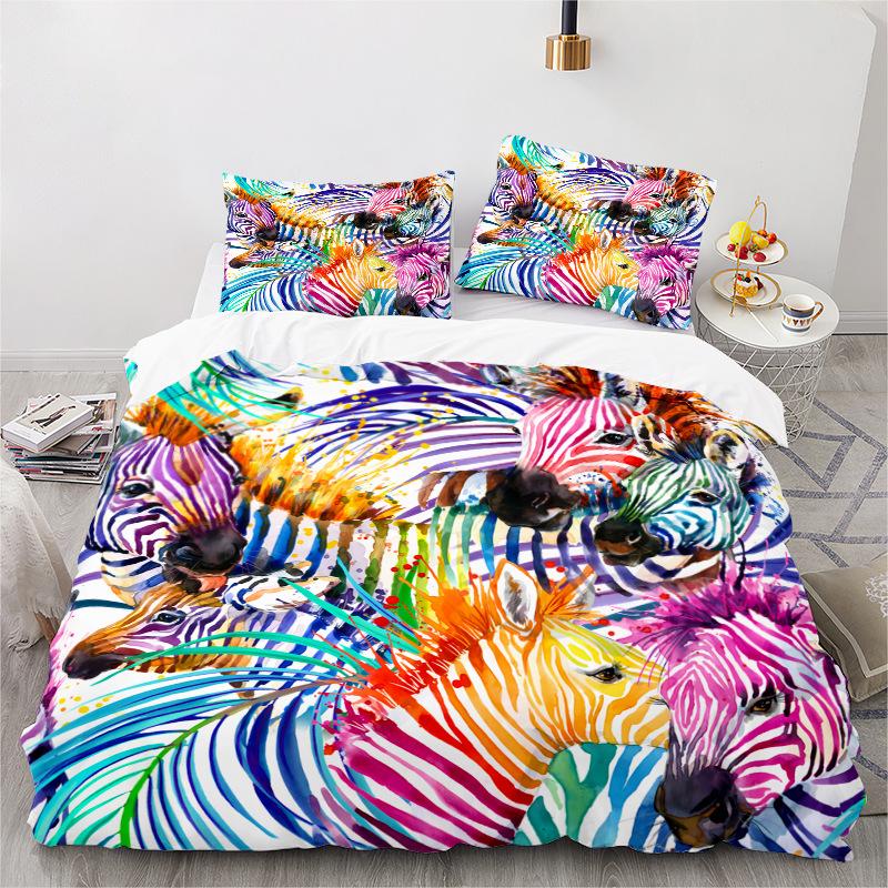 Zebra Series 3D Digital Printing Three-Piece Bedding Kit Bed Sheet Quilt Cover