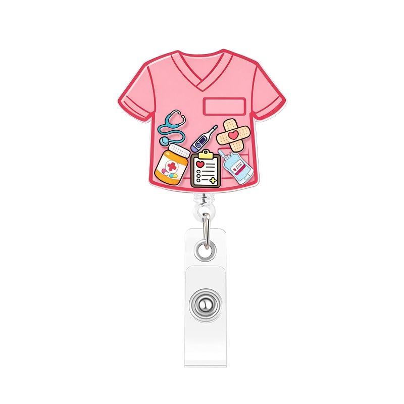 1Pcs Cartoon Medical Retractable Badge Reel 360 Rotating Acrylic Shaker ID Holder for Nurses Daily Work Use