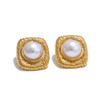 Yhpup Vintage Simulated Pearls Stainless Steel Metal Square Stud Earrings for Women Trendy Fashion Jewelry Anti Allergic