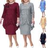 Lady Evening Dress O-neck High-Waist Plus Size Midi Embroidery Lace 3/4 Sleeve Female Clothing