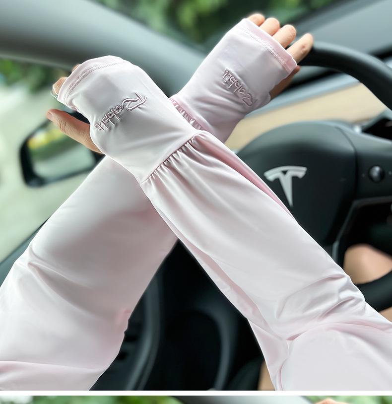 Damskie rękawki bez palców z lodowego jedwabiu chroniące przed promieniowaniem UV do jazdy na świeżym powietrzu