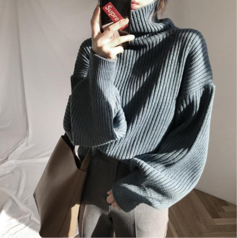 Autumn Turtleneck Knitted Sweater for Women Fashion Long Sleeve  Loose Winter Pullovers Women's Sweaters Elegant Solid Vintage Slim Fit Knitwear 25396