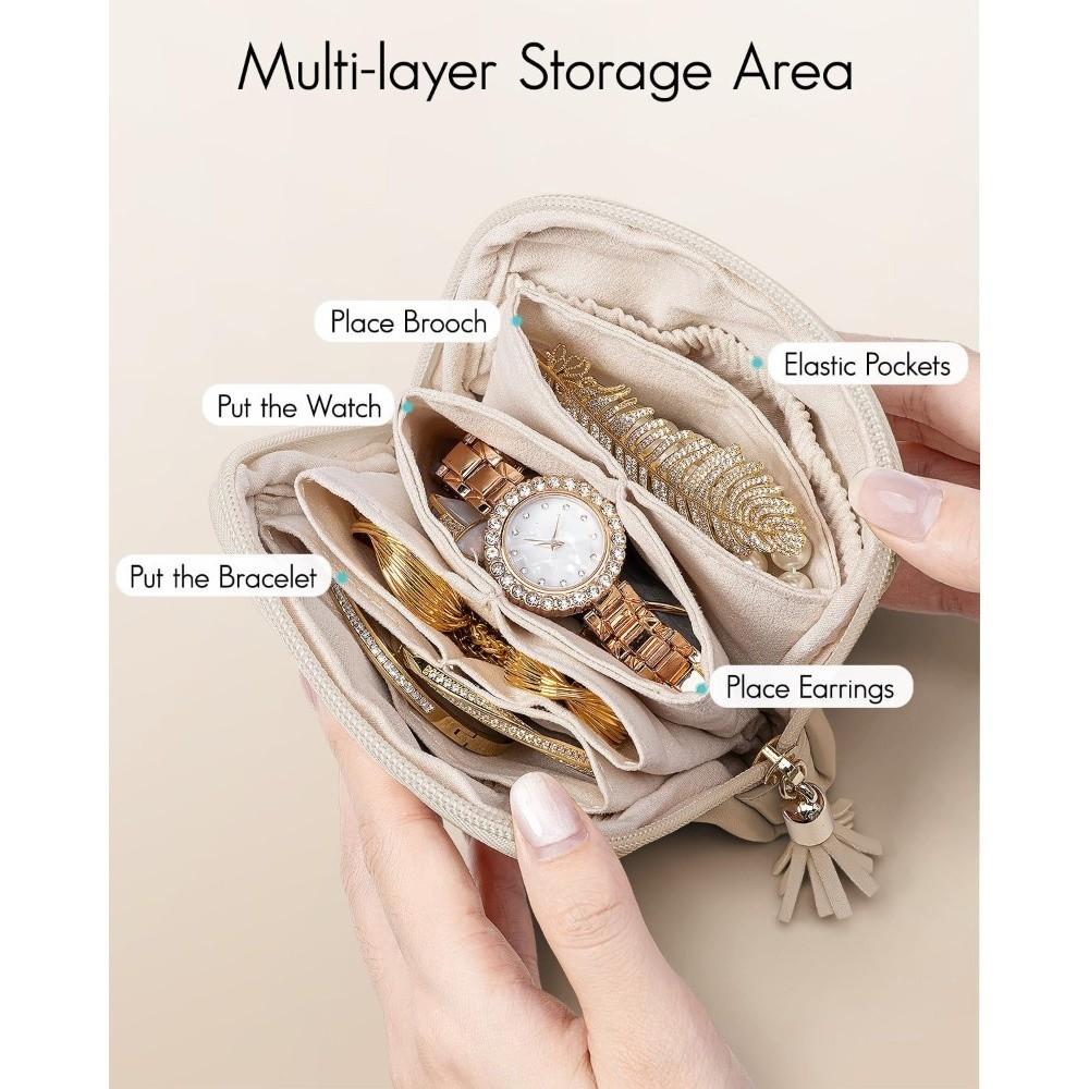 Fashion PU Leather Jewelry Packing Bag Large Capacity Multi Compartment Cosmetic Bag Tassel Organizer Bag Cosmetic Organization