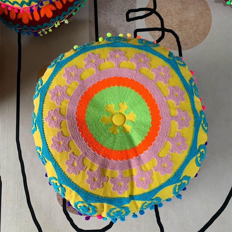 Bohemian Moroccan Cushion Ethnic Embroidery Futon Meditation Cushion Ottoman Bay Window Mat With Core Home Decor Floor Seat Pouf