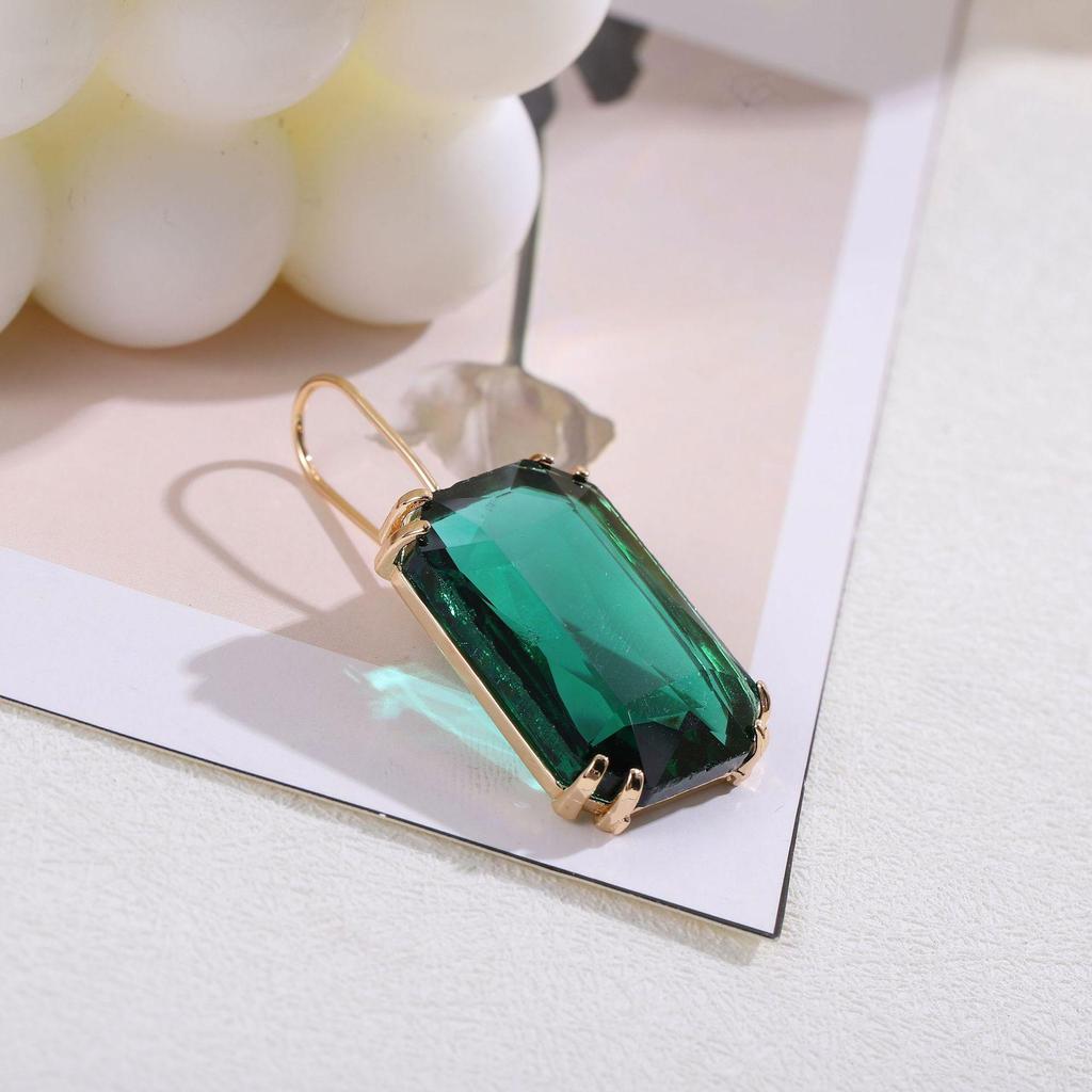 Colorful Rhinestone Square Stud Earrings for Women - European & American Style