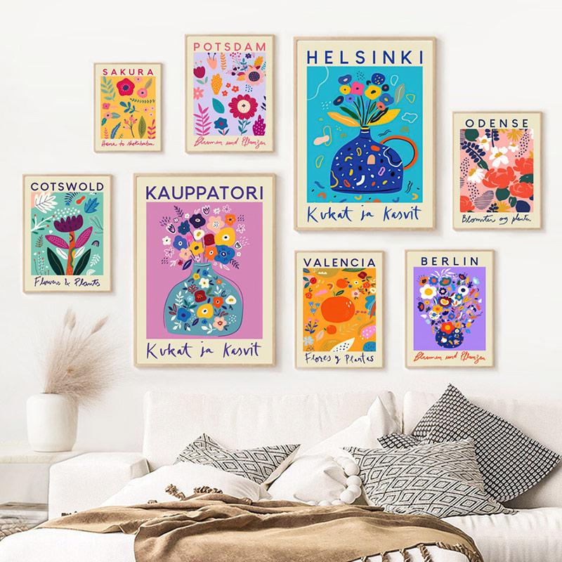 Nordic Poster Und Drucke Abstrakte Bunte Blume Vase Vintage Wand Kunst Leinwand Malerei Wand Bilder Für Wohnzimmer Dekor