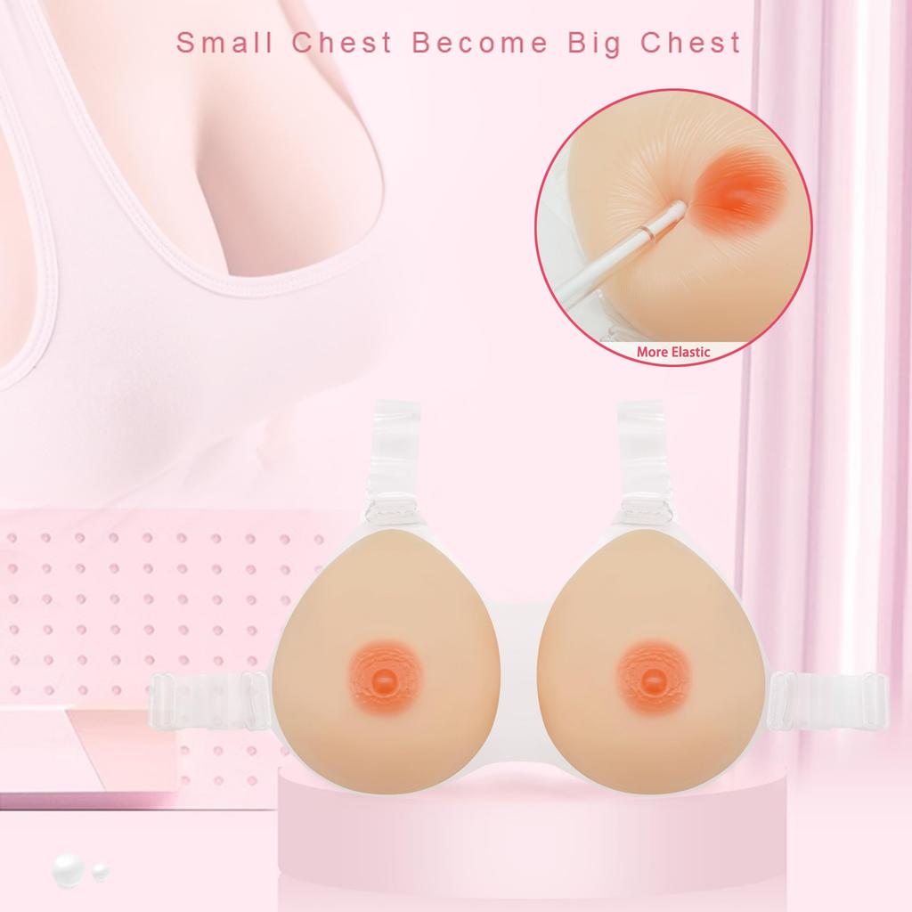 KAKA Silicone Breast Prosthesis with Soft and Enhances Bust Realistic for Cancer Stage Breast Fake Gender Natural Color Straps, Fluffy, Size, Texture,