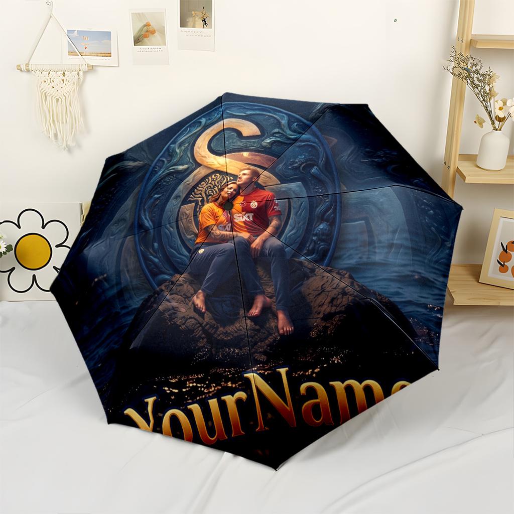 Galatasaray1 Customized Name Umbrella Outdoor Automatic Umbrella Folding Umbrella with 8 Ribs Compact Design All-Season Use Fashionable Accessory