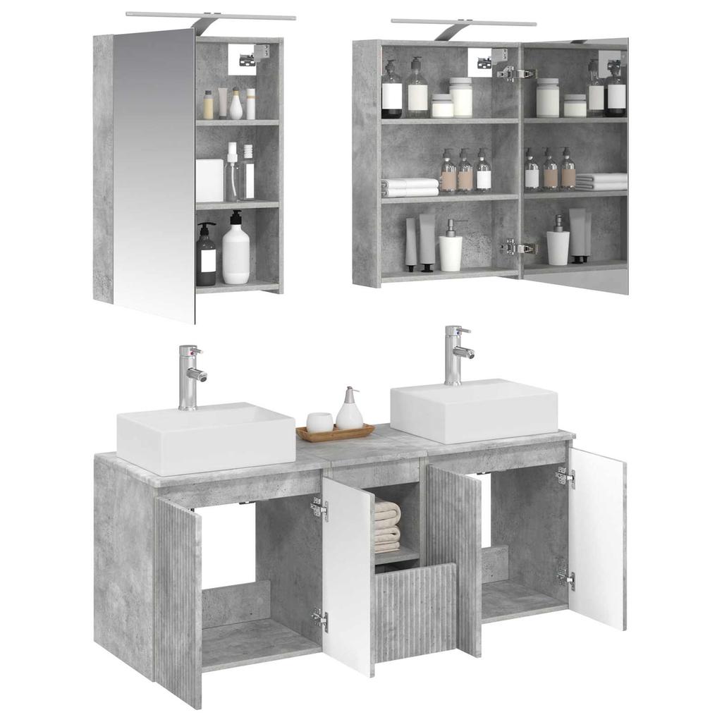 Bathroom Cabinet Set 5 pcs Concrete Grey Wood Based Material