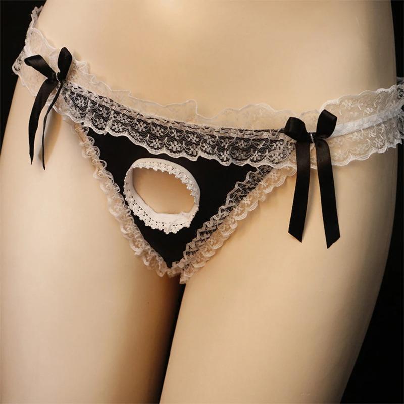 Unisex Atviras Failas Kelnaitės Vyrams Seksualus Maišelis Kvėpuojantis Sissy Atsidengęs Varpa Gėjų Nėriniai Bikini Kelnaitės Žemas Juosmuo Kvėpuojantys Apatiniai