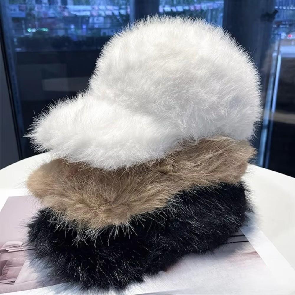 Versatile Solid Color Baseball Hat Warm Thickened Winter Baseball Hat Fluffy Windproof Fur Hat Unisex