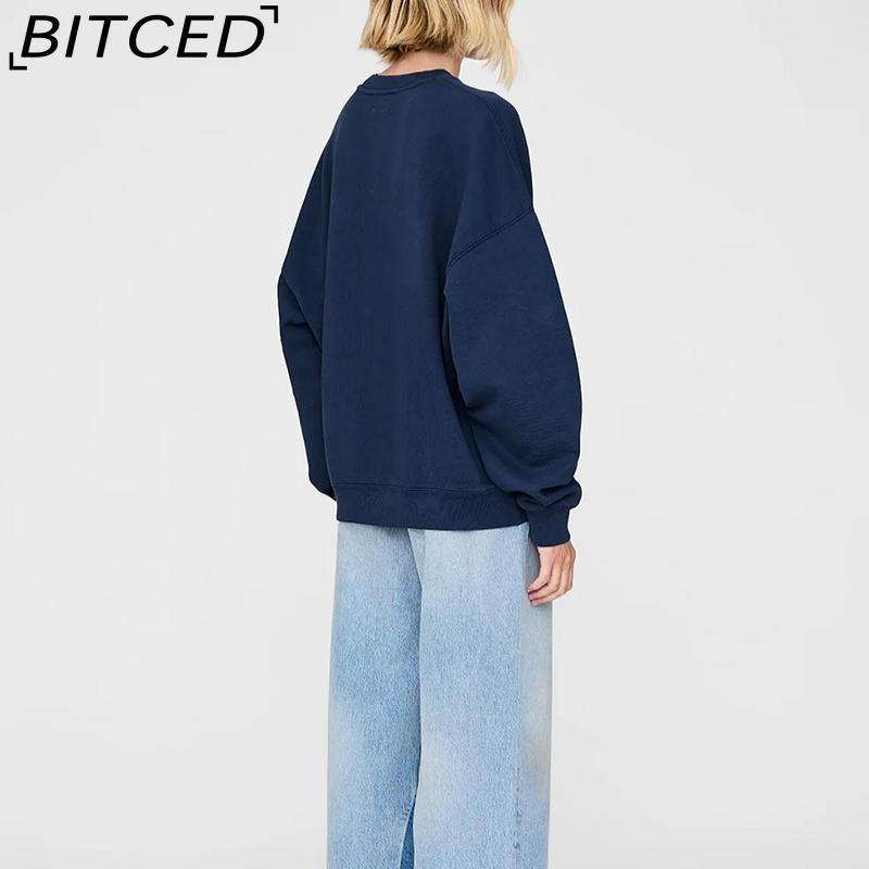 BITCED Women's Early Autumn Patchwork Embroidered Letter Sweatshirt