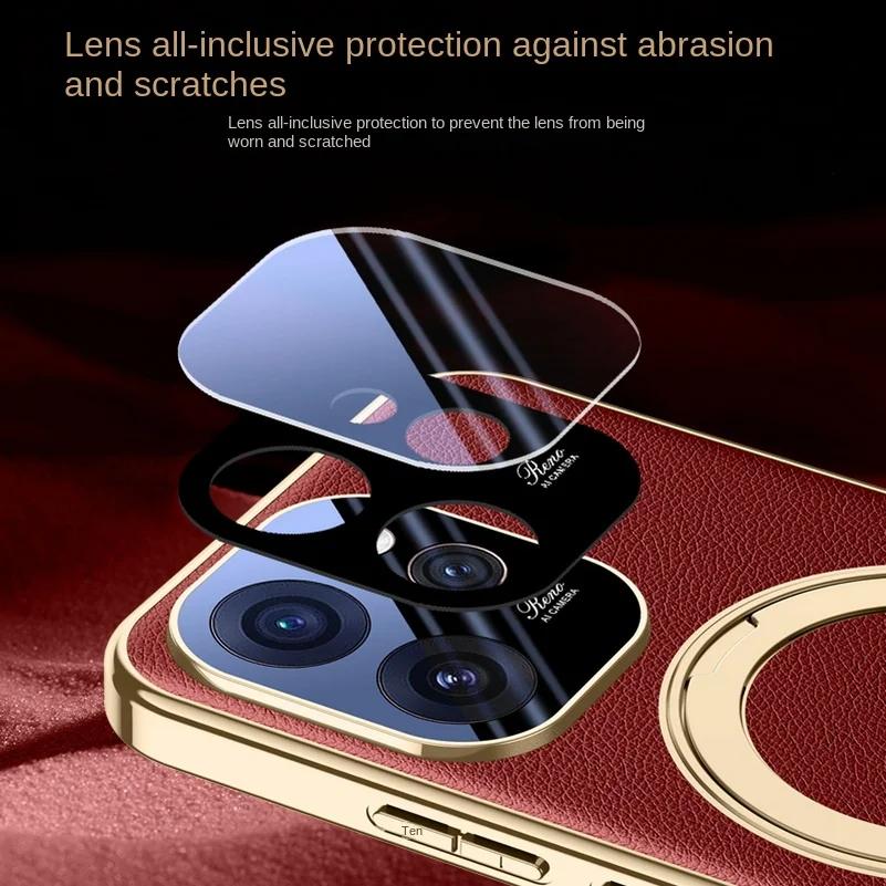 Rotatable Metal Magnetic Bracket Holder Lens Film Protection Case For OPPO Reno 15 Pro Reno15 Slim Leather Cover