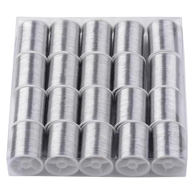 

20 Rolls 1100M 0.1MM Thin Metallic Thread Shimmer Christmas Glitter Embroidery Floss String Polyester Tinsel Cord срібний