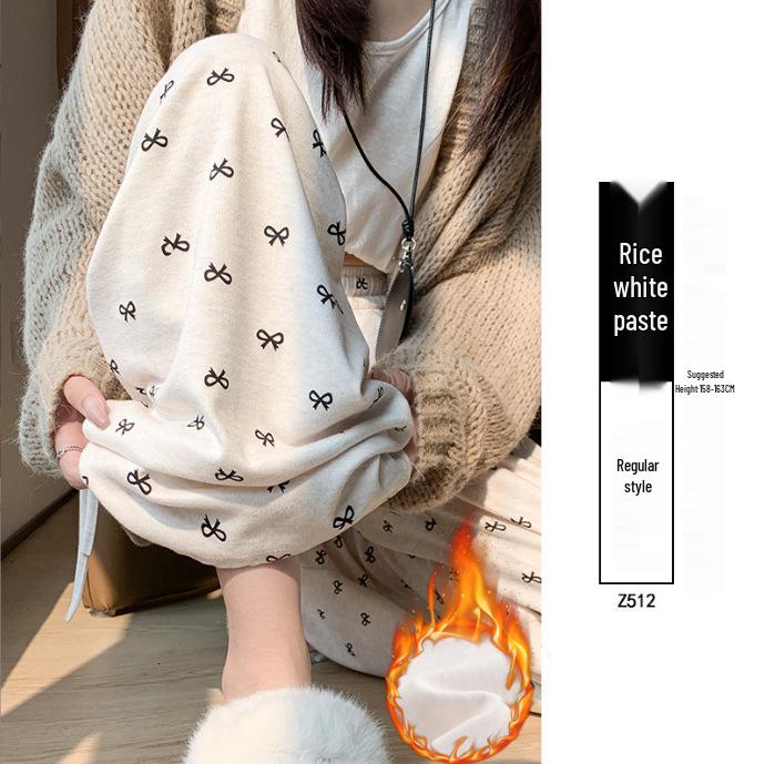 Bowknot High Waist Fleece-Lined Wide Leg Pants for Women, Spring 2025 Collection