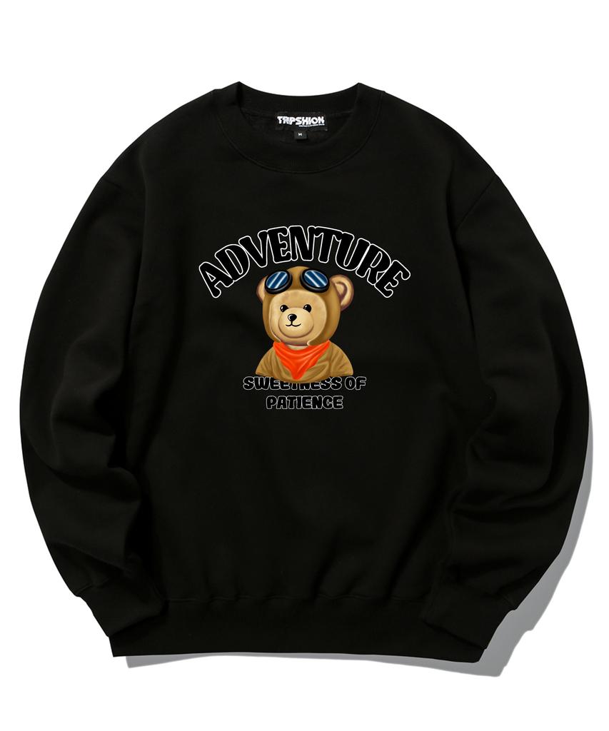 TRIPSHION Pilot Bear Graphic Crew Neck - Black