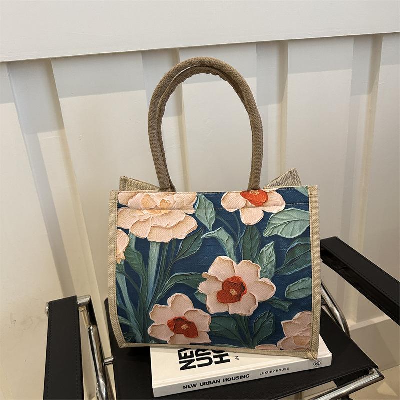 Bolsa de linho de grande capacidade para deslocamento, nova bolsa de ombro único, estilo étnico, bolsa de mão para estudantes