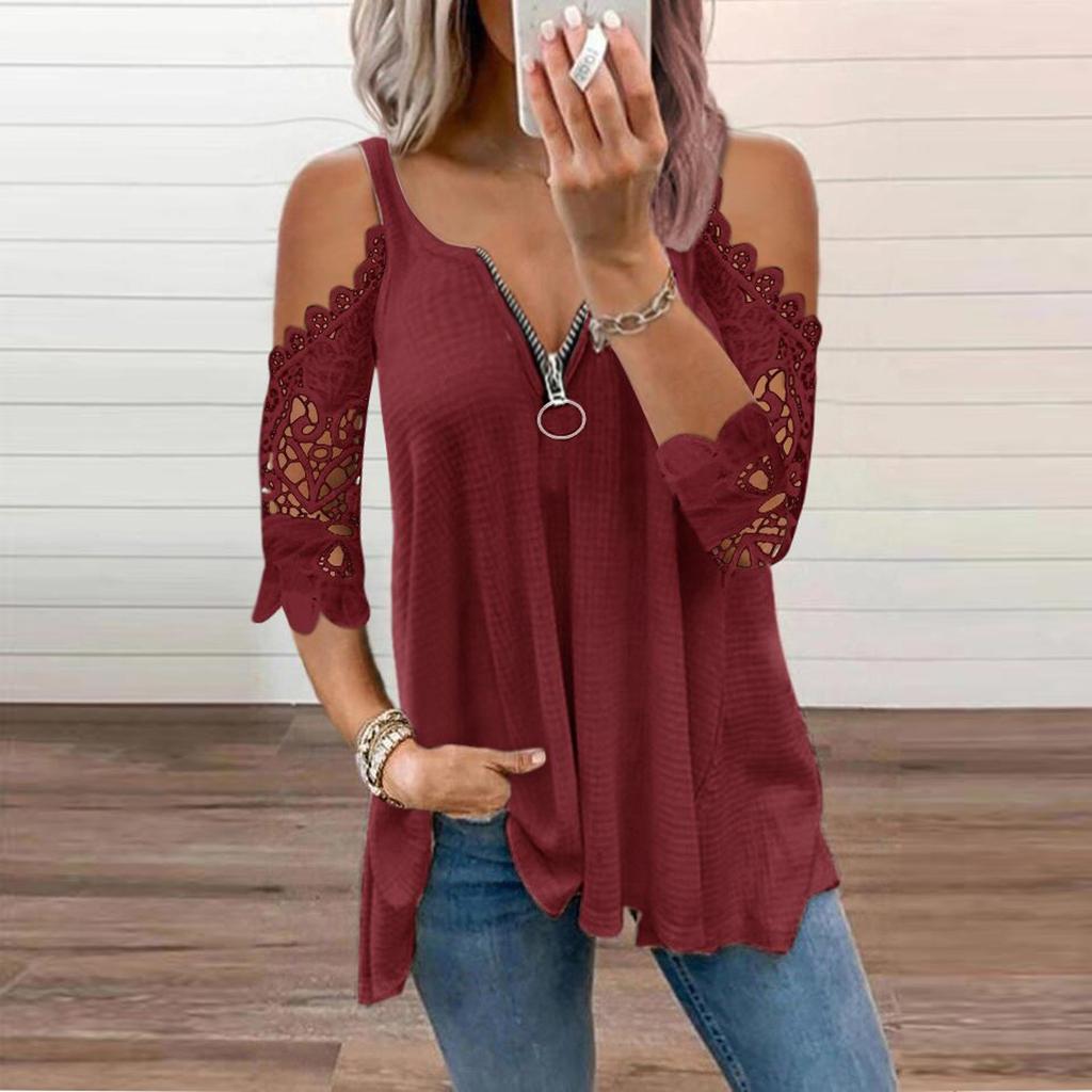 Women Summer Beach Cold Shoulder Tunic Tops Short Sleeve Blouse Oversized Hollow Out Casual Tees Plus Size Work T Shirts