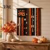 Office Party Supplies Halloween Rag Banner, Orange Black Skull Ghost Pumpkin Hanging Decoration, Rustic Indoor Outdoor Holiday Decor Fabric