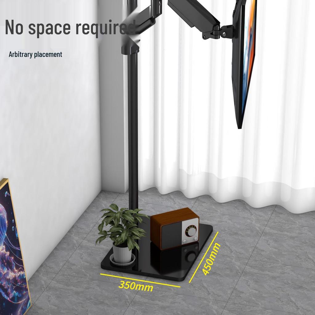 Floor-Standing Monitor Stand with Adjustable Height and Rotating Shelf
