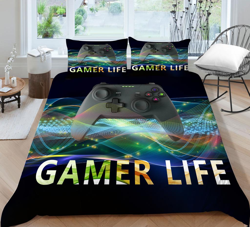 3D Technology Gaming Console Series Bedding Set with High-definition Digital Printing Game Handle, Down Duvet Cover and Pillowcase 2/3 Pieces